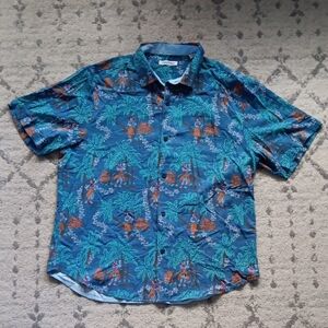 Tommy Bahama Blue and Brown Tropical Shirt XL 100% Silk